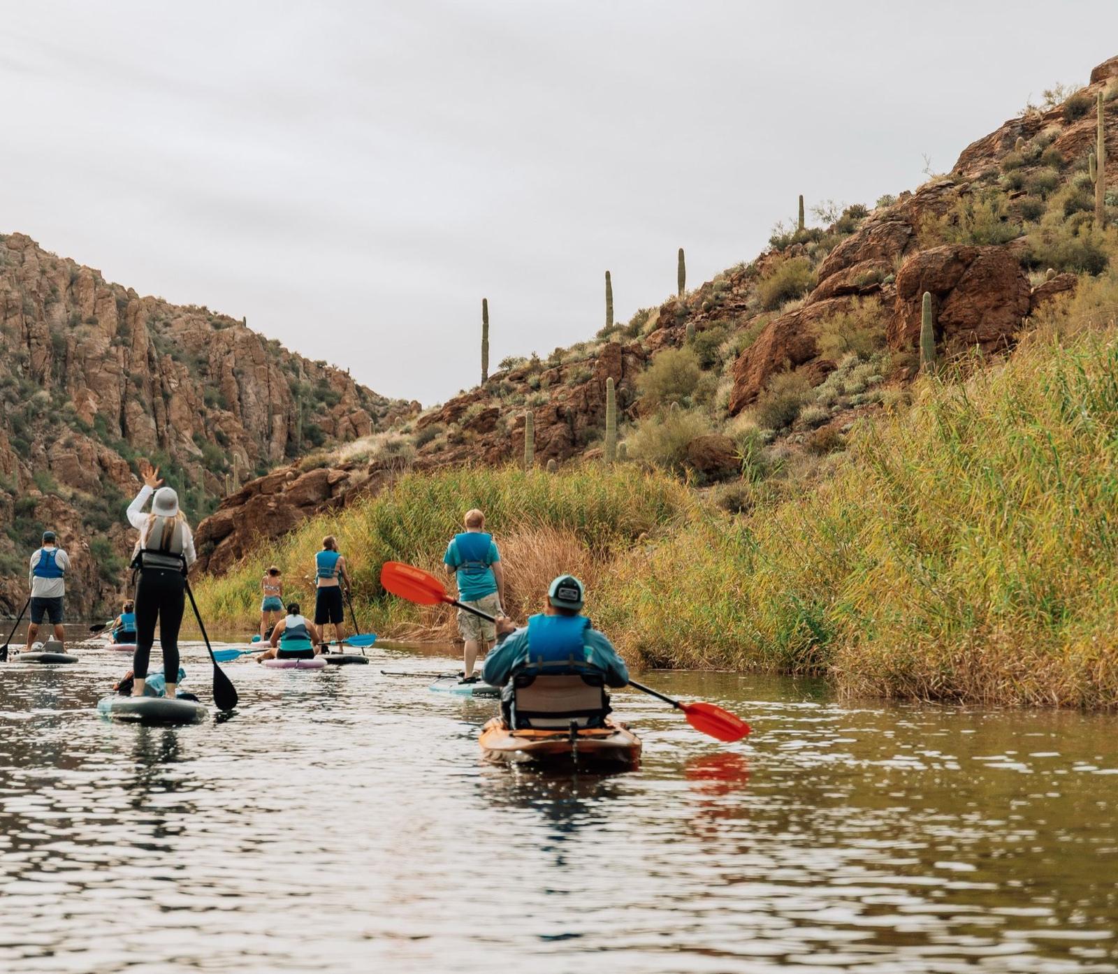 Guided kayak tour through the canyons at Canyon Lake