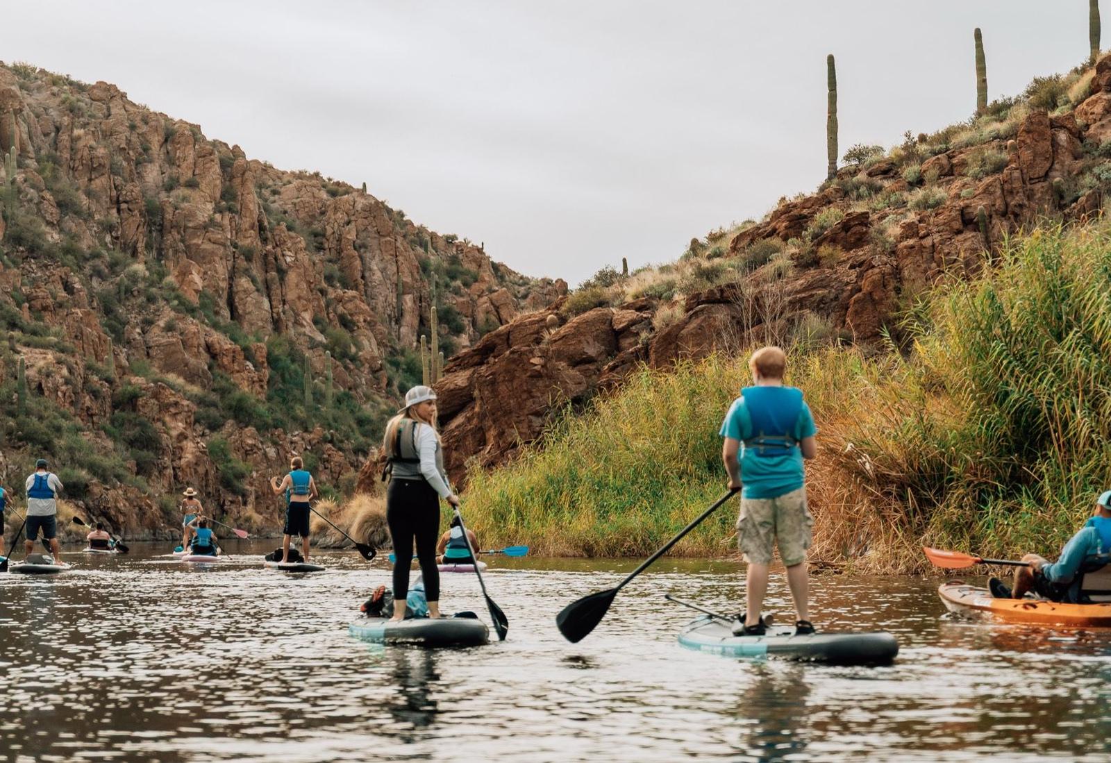 Group paddling through Canyon Lake Arizona