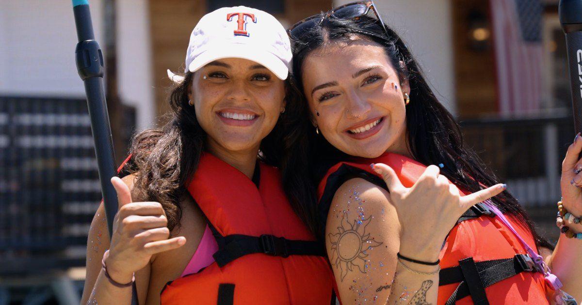Friends in life jackets at Hidden Cove Marina on Lewisville Lake