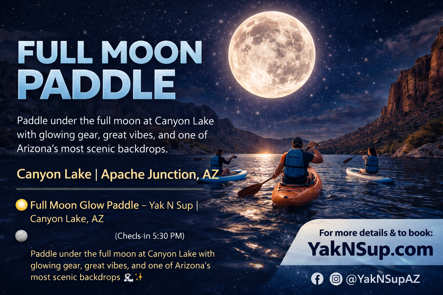 Full moon paddle at Canyon Lake